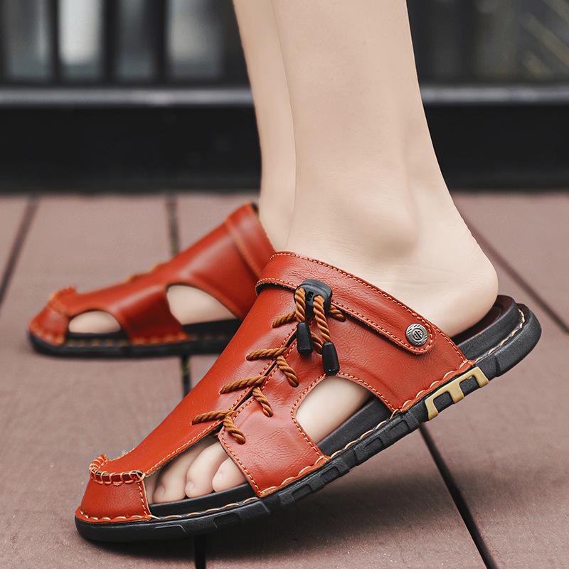 2025 Summer New Handmade Sandals Men's Shoes Outdoor Leisure Beach Wading Stream Dual-purpose Large Size Men's Shoes