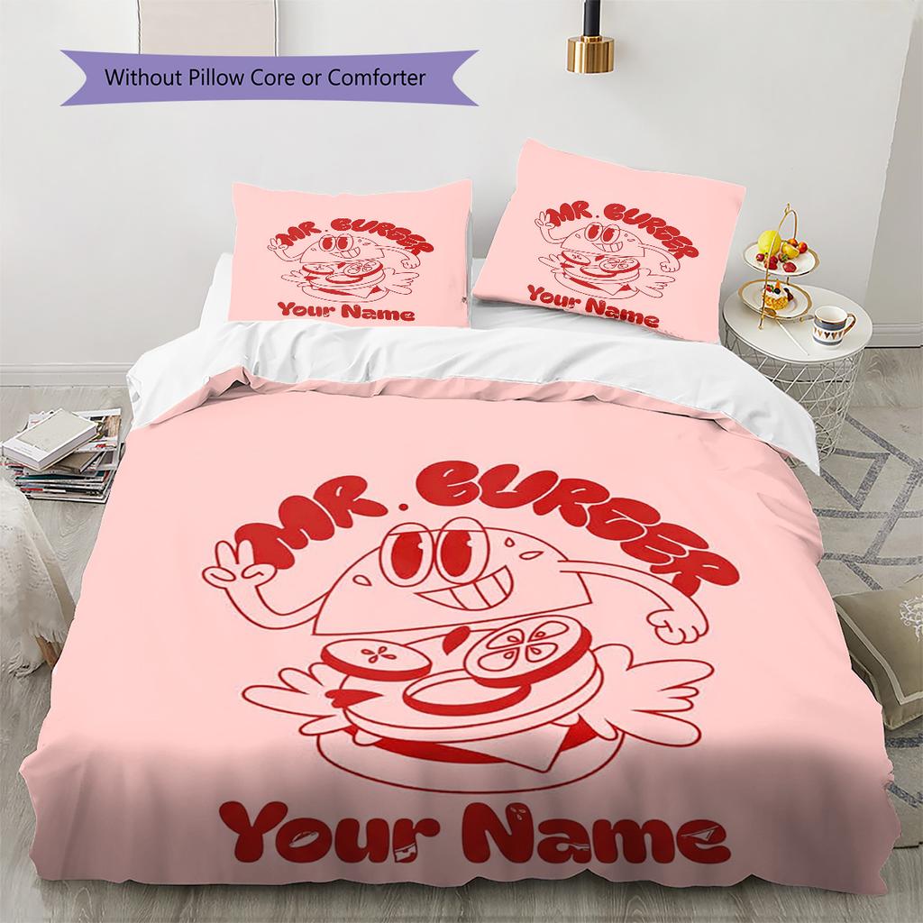 Burger Run Menu Custom Name Pattern Bedding Quilt Set Quilt Cover Pillowcase Home Birthday Gift(1 * duvet cover + 2 * pillowcase, without core)