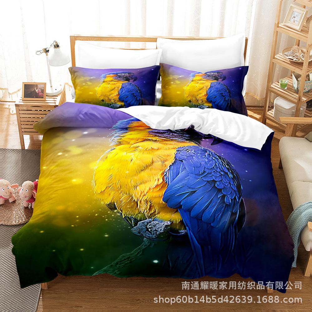 3D Digital Printing Bedding Four-Piece Set Three-Piece Set Parrot Bed Sheet Quilt Pillow