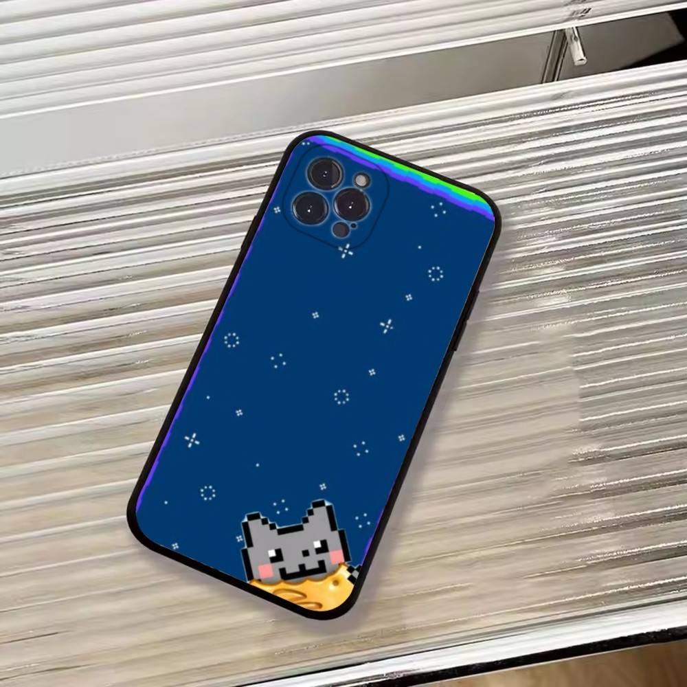Cute N-Nyan Cat Phone Case For iPhone 17,16,15,14,13,12,11 Plus,Pro Max,XS,Soft Silicone Black Cover