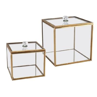 Kristall Klares Glas Wattestäbchenhalter Staubdichter Versiegelter Behälter Mit Goldenem Rand Für Tischorganisation