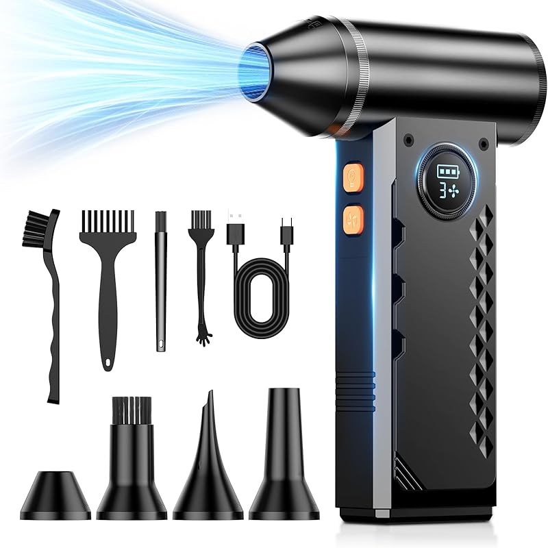 

Compressed Air Duster, 150000RPM Electric Air Duster with LED Display & Light, 4 Gear Adjustable Cordless Air Blower, Rechargeable Brushless Motor чёрный