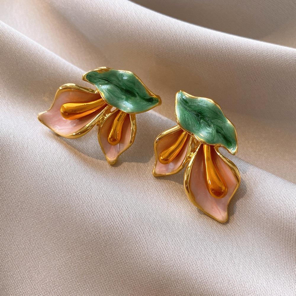 Light Luxury Flower Earrings Oil Drop Sweet Stud Earrings Trendy Vintage Earrings Women  Female