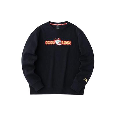 Anta Dragon Year Series Good Things Happen Letter Print Crew Neck Pullover Knit Sweatshirt Men Sweatshirt Basic-Black 152418760-3