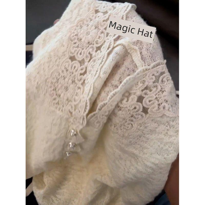 Plus-Size Hooded Lace Embroidered Long-Sleeve Knit Top for Women, Early Spring 2026 French Korean Style Slim-Fit Base Layer