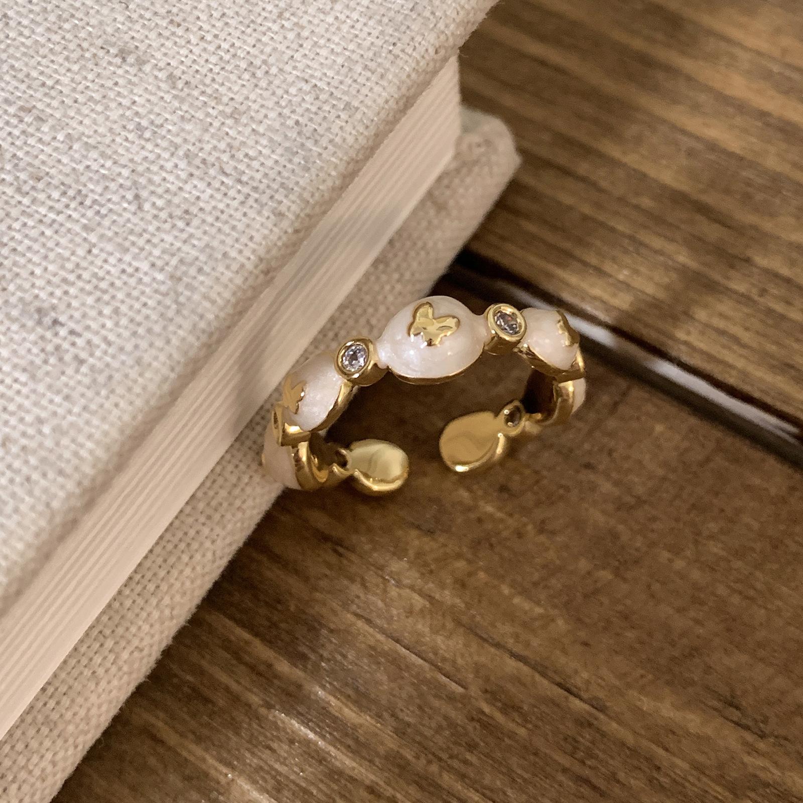 Enamel drop glaze butterfly ring gentle niche design temperament open index finger ring