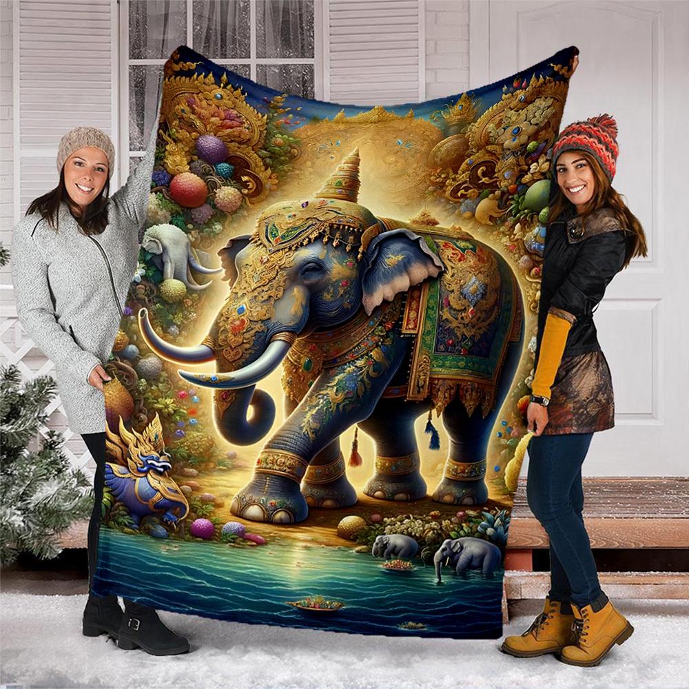 1pc Elephant Ornament Outdoor Blanket, Soft And Comfortable Blanket, Casual Warm Outdoor Blanket