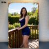 Elegant Blue Dress Women Outdoor Portrait Vintage Tin Sign Home Wall Decor Metal Poster