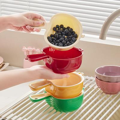 With Handle Fruit Drain Basket Double Layer Cleaning Basin Cartoon Apple Design Basket Drainer Washing Basket Kitchen Gadgets