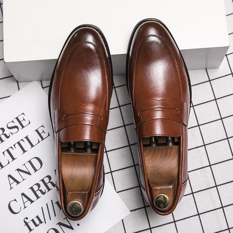 Men s Versatile Soft Leather Pointed Toe Slip-On Shoes - Black Korean Style Trend 42 коричневый