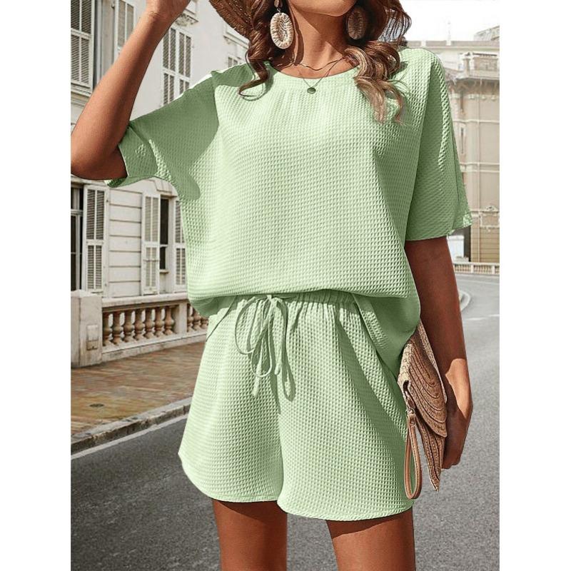 Summer Women Shorts Short Sleeve Tops Dressy Batshirt Suit Fashion Shorts Two Piece Set Casual Suit