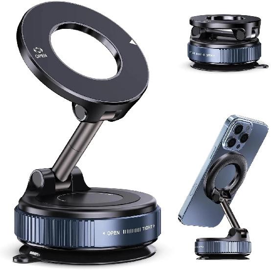 

2026 Magnetic Phone Holder Magsafe Compatible Vacuum Suction Cup 360° Rotation Car Truck Mount Universal Fit Portable Foldable чёрный