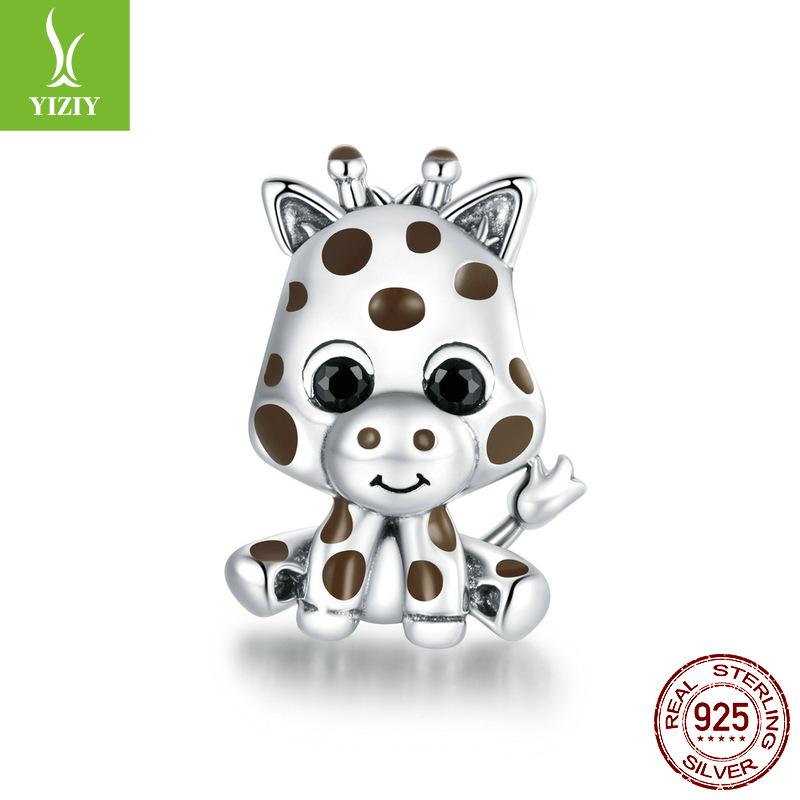 

Бусины из стерлингового серебра 925 пробы в виде жирафа, милые животные, эмаль, DIY, подвески для нанизывания cc1691