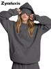 Fall Winter Hooded Solid Color Long Sleeve Sweatshirt