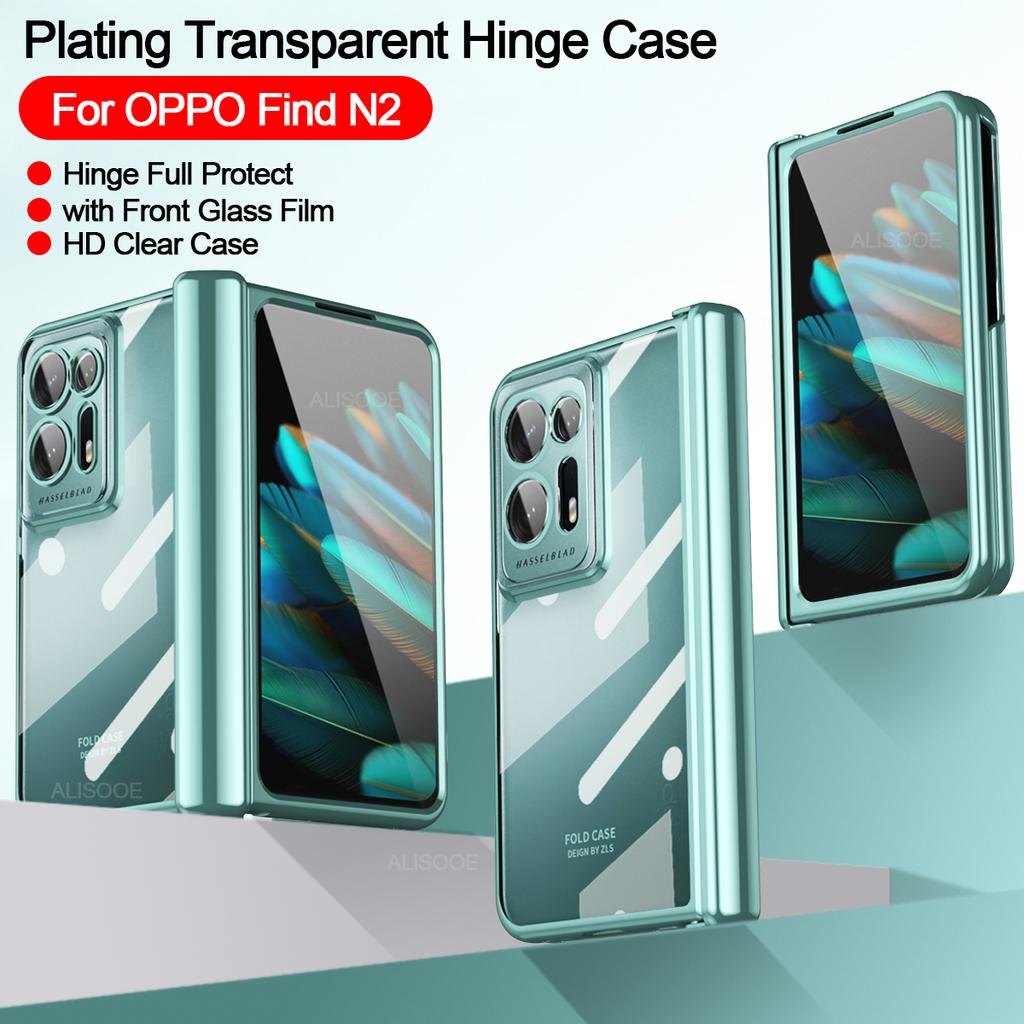 Capa For Oppo Find N2 Case Hinge Plating Transparent Full Protection With Front Screen Glass Clear Hd Cover For Find N2 5g Cases