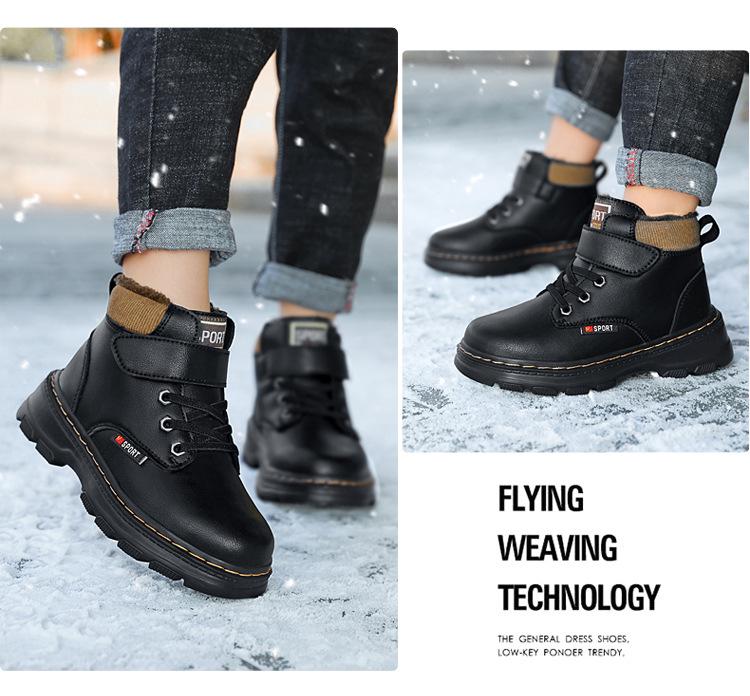 Waterdichte Jongens Martin Boots - Nieuwe Warme, Antislip, Velours Gevoerde Katoenen Schoenen voor Middelgrote en Grote Kinderen.