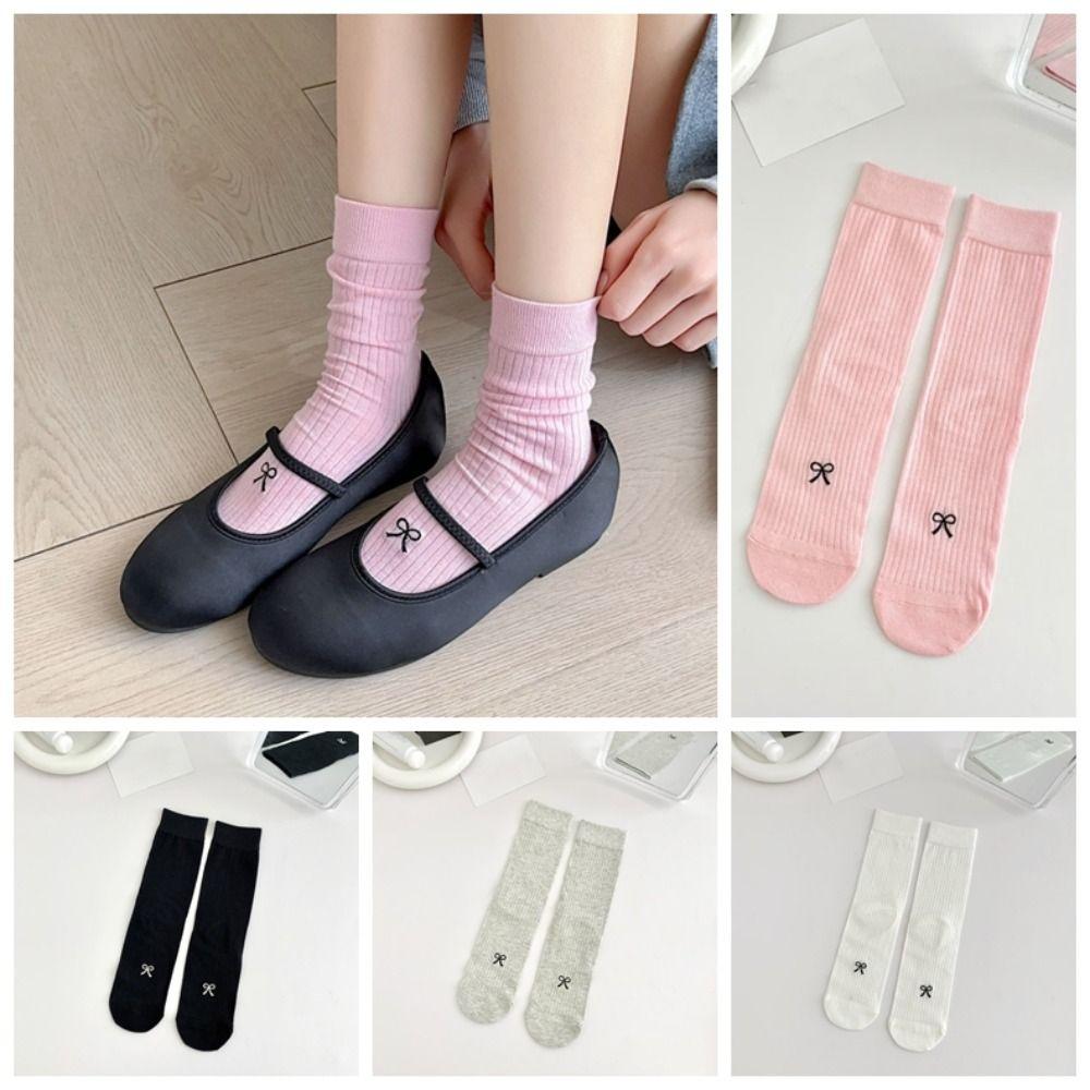 

Preppy Style Balletcore Bow Sock Simple Embroidery Bowknot Socks Ins Streetwear