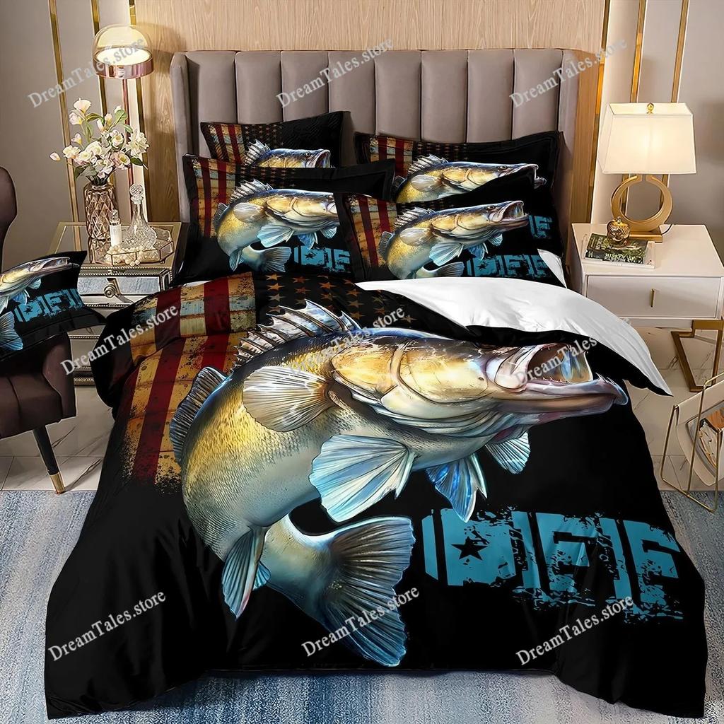 Teenagers & Fishing Lovers Bedding Set, 3D Digital Printing Home Comfort Polyester Holiday Gift Bedroom Decoration Luxury Gift