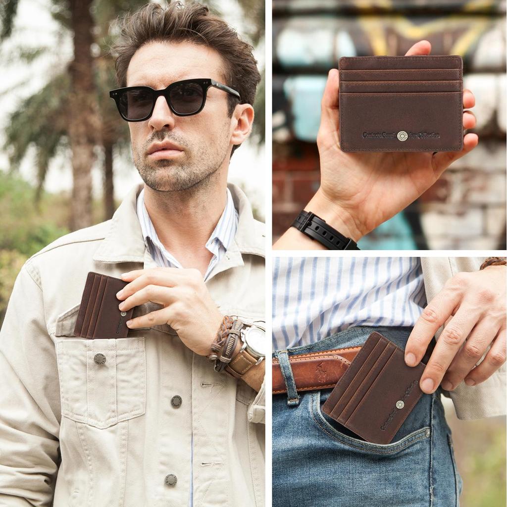 Portafoglio da uomo in vera pelle CONTACT'S Porta carte Sottile Bifold Mini Fermasoldi RFID Borselli da uomo Portafogli Magici