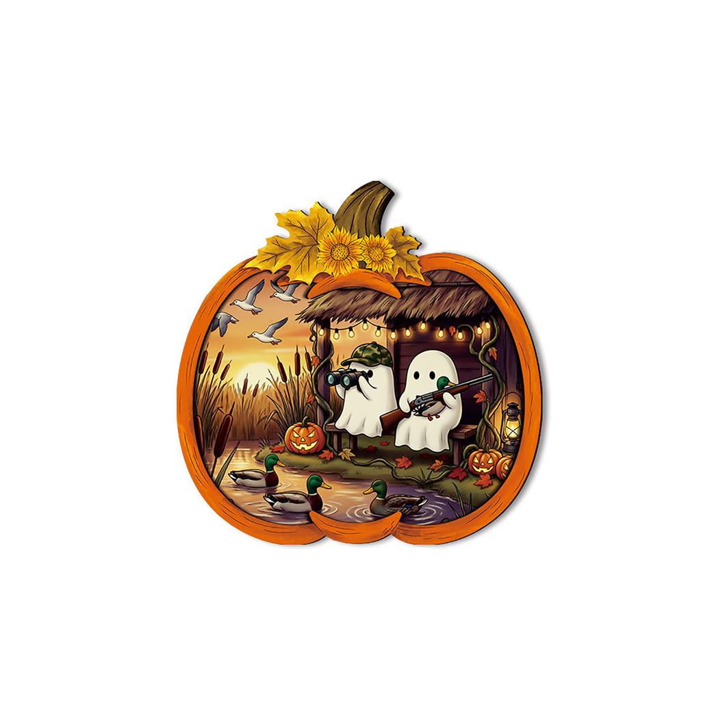 Halloween Wooden Sign Light with Pumpkin Pendant - Battery Operated Button Cell Warm Light for Party Decor, Desk Shelf Table Decoration