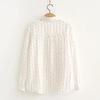 Spring Autumn Women White Shirts Cotton Yarn Floral Printing Long Sleeve Lady Tops Loose Blouses Soft Female Clothing