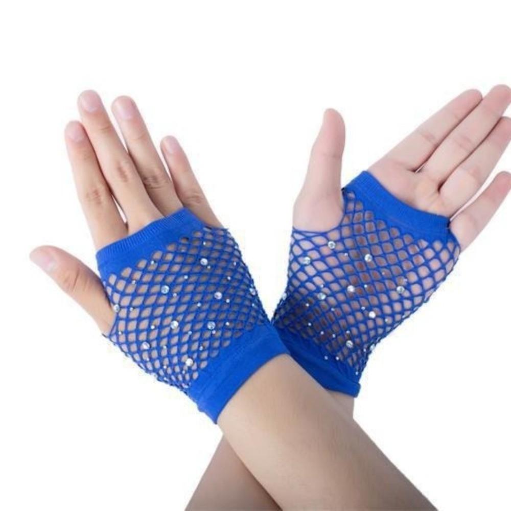 Shiny Fishnet Fingerless Gloves Black White Mesh Lace Gloves Short Long Gloves  Women's Fashion