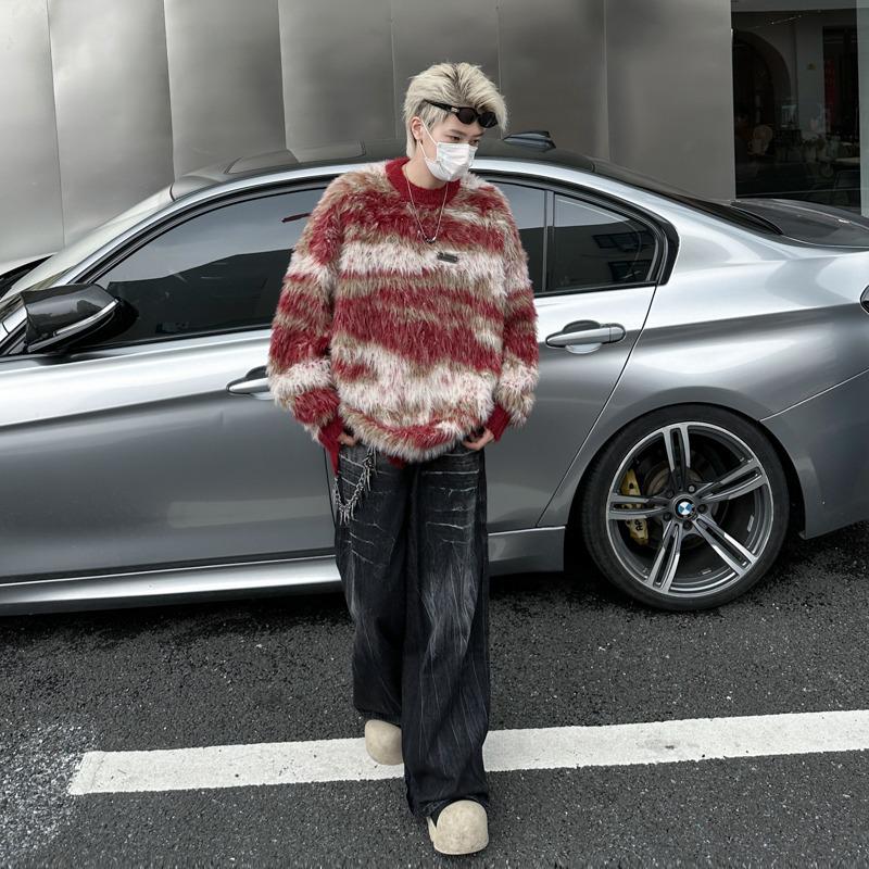 Unisex Retro Faux Mink Fur Knit Sweater Cardigan: Cozy, Loose, Round Neck Outerwear for Autumn and Winter
