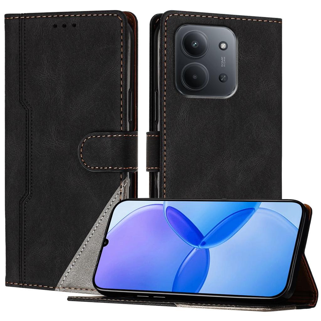 Für Xiaomi Redmi 15C 4G (Global) (171mm) Lederhülle Dreieck Patchwork Geldbörse Ständer Stoßfeste Handyhülle