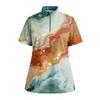 Women's Short Sleeved Printed V-neck Buttonable Side Slit Top T-shirt