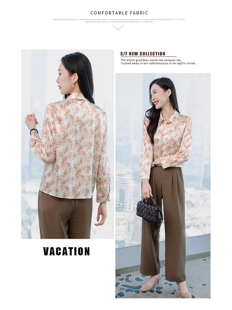 2025 Women's Printed Mulberry Silk Shirt: Slim Fit, Fashionable Real Silk Top for Spring & Autumn