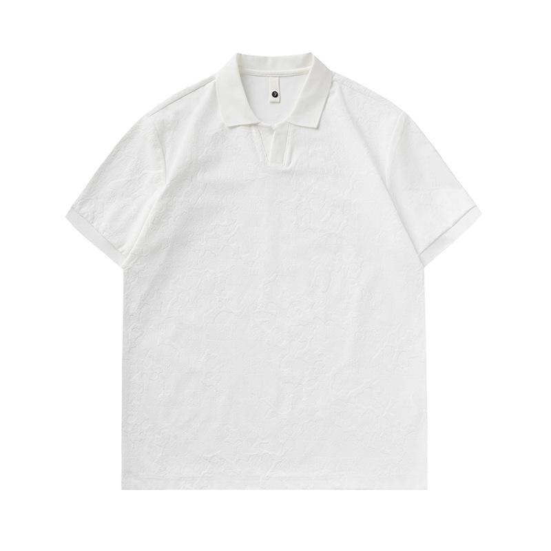 

Mu Qiu Men s Jacquard Short Sleeve Polo Shirt | American Loose Casual T-Shirt 4XL (100-110 kg) білий