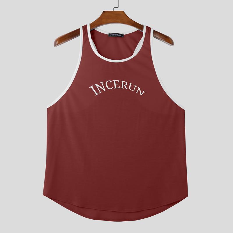 

INCERUN Summer Men Round Neck Sleeveless Print Casual Loose Tank Tops XL червоний