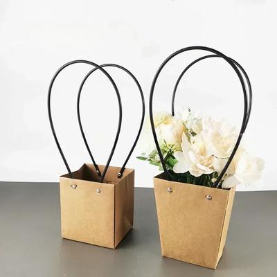 Kraft Paper Flower Hande Box Gift Candy Waterproof Bouquet Basket Biscuit Tote Trapezoidal Square Bag Christmas Party Favors