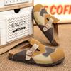 Quality Cow Suede Mules Man Brown Sewing Half Shoes For Man Indoor Platform Men's Cork Slippers Closed-toe Couple Casual Sandals