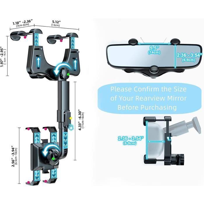 Support de téléphone - Rétroviseur - Réglable - Rotatif 360° - Portable