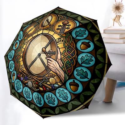 Celtic Musical Harmony Pattern Umbrella, Portable and Foldable Design, 8 Ribs, a Casual Accessory for Halloween, Christmas, and Birthday Gifts.