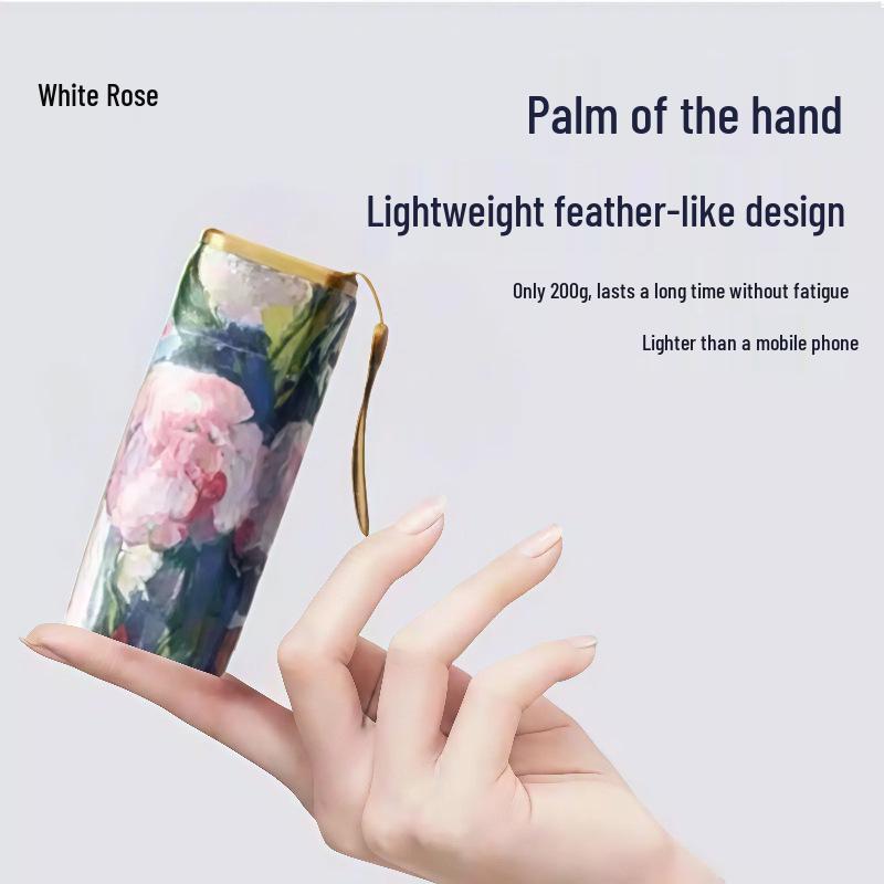 Compact Chinese-Style Oil Painting Umbrella: Portable, Manual Open, UV Protection for Sun & Rain