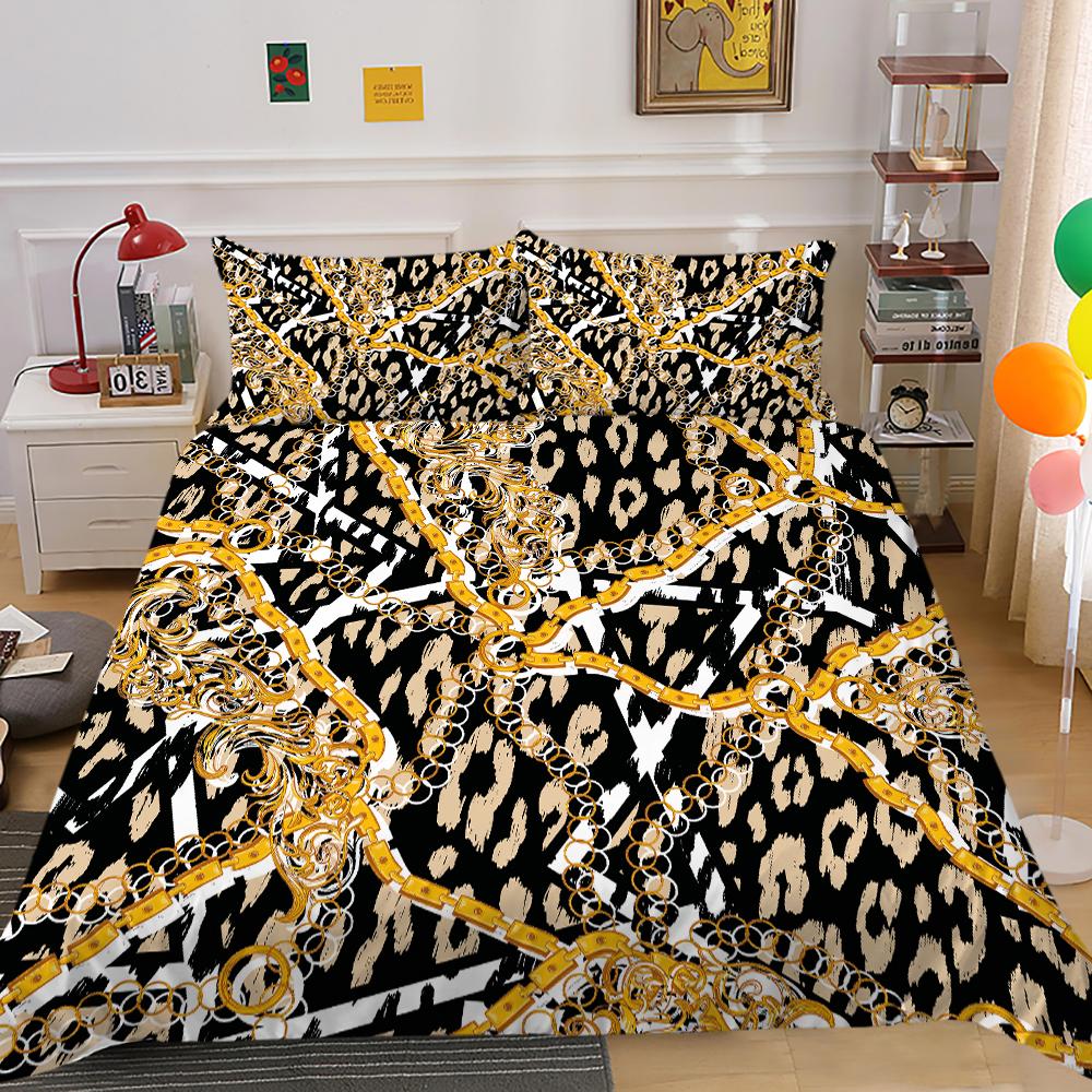 Tmavě zlatá sada povlaků na přikrývku Matně zlaté vzory 3D luxusní tisk Povlak na přikrývku King Queen pro dospívající Dospělé Polyesterové povlečení