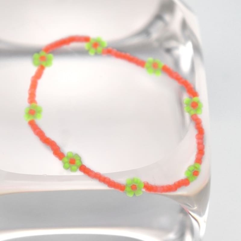 BONBEAU Flower Crush Neon Color Beads Bracelet Smile Charm Neon Color Flower Bead Bracelet