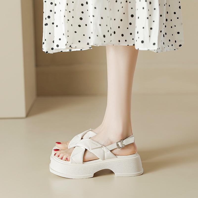 2025 summer new women's casual sandals wear simple style platform sandals cross belt versatile Roman shoes women