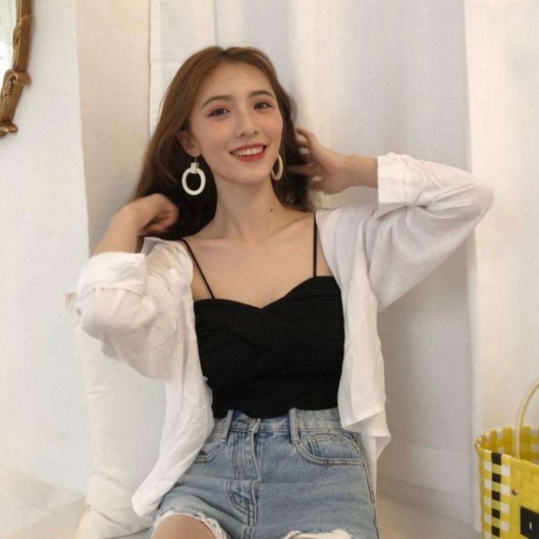 Sommer Koreanischer Stil Einfarbig Innen Brust gewickelt Neuer Stil Schlankmachend Nabel freiliegend Vielseitiges Schlankes Strick-Camisole Damen Trendig