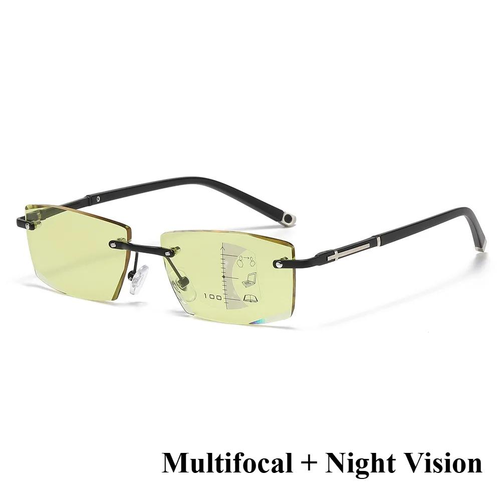 Retro Rimless Progressive Multifocal Reading Glasses Anti-Blue Light Presbyopia Glasses High Definition Night Vision Glasses