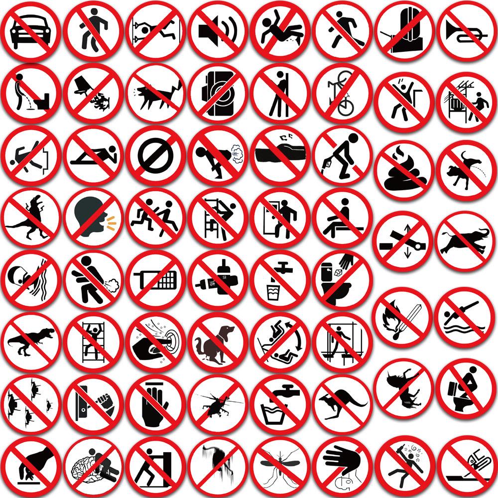62-Piece Set: Humorous Prohibition Sign Stickers for Journals, Phone Cases, and DIY Projects