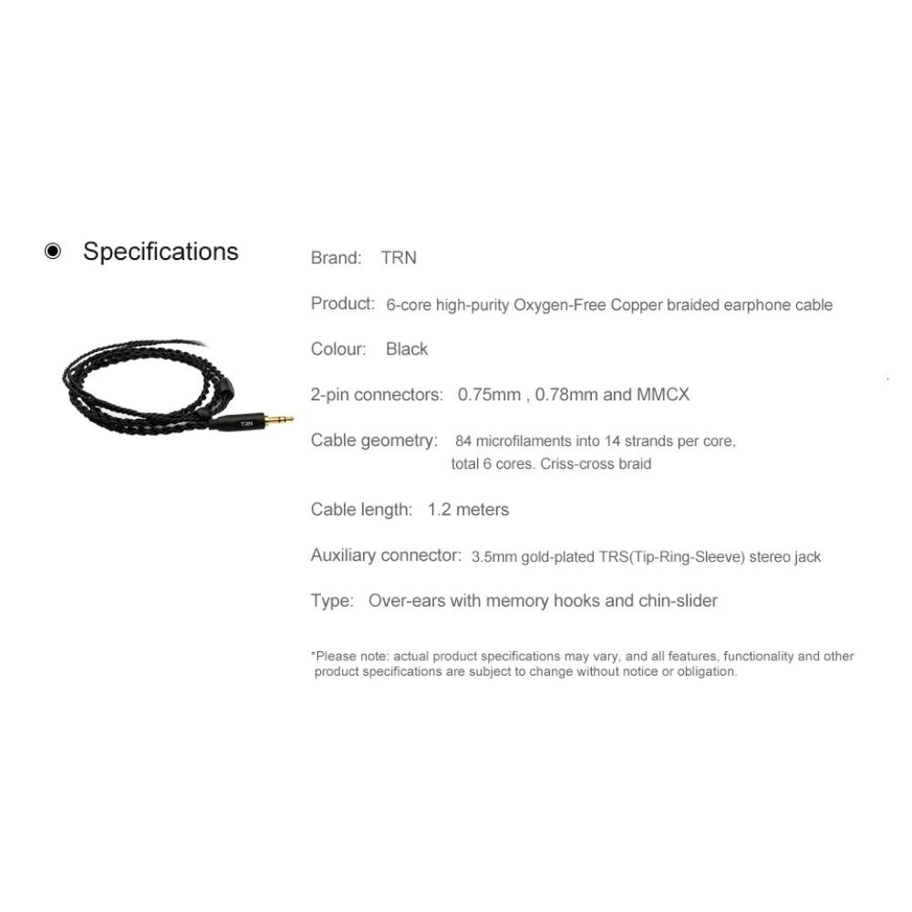 TRN A3 6-adriges Ohrhörerkabel, hochreines Kupferkabel mit 3,5 mm MMCX/2Pin TRN V90 V30 V80 TRN MT1 VX PRO Kirin MT3 ST5 BAX