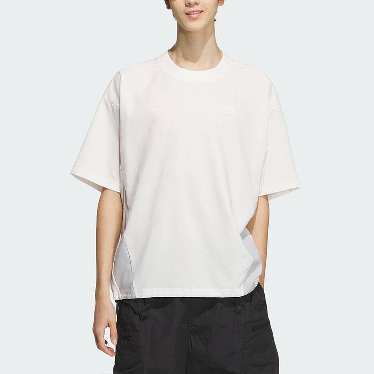 Adidas Future Style Woven T-Shirt With Brand Logo And Color Block Patchwork Men Tops Pink White JI9869