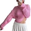 Womens Cropped Knit Sweater Casual Streetwear Long Sleeve Hollow Out Pullover Top