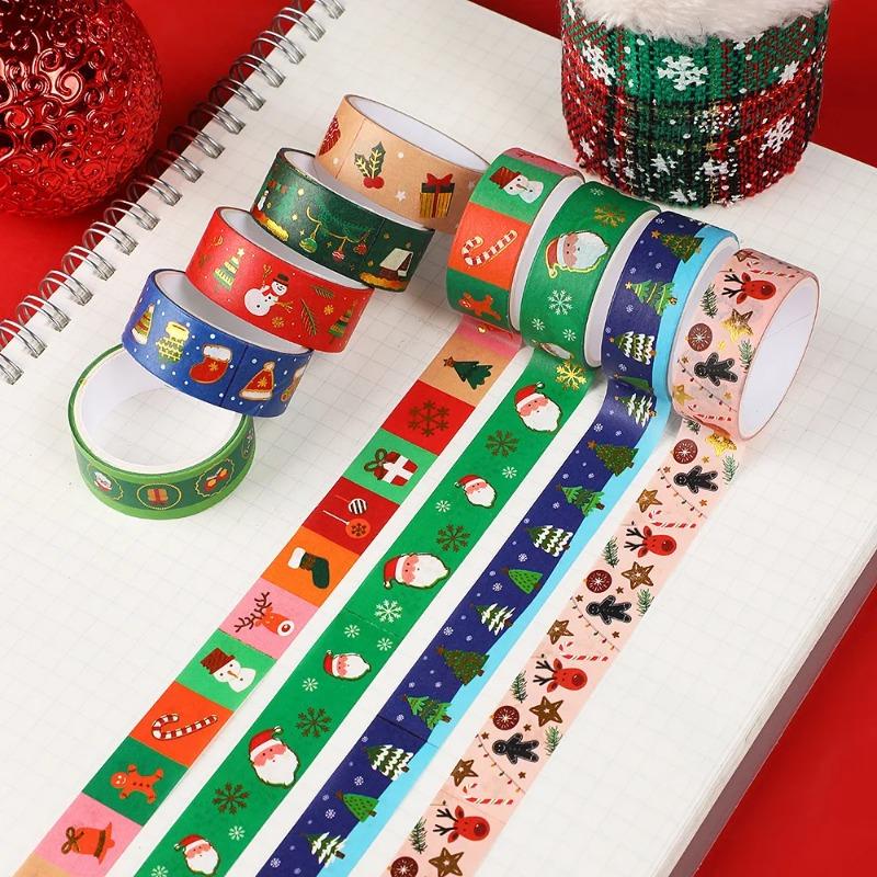 12 Rolls Cute Gold Foil Journal Decor Christmas Tape  Cartoon Holiday Design DIY Handcraft Stationery Supplies Washi Tape