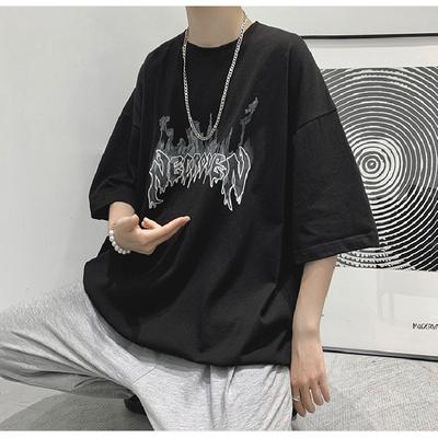 Men Short Sleeve T-Shirts Letter Graphic Print Half Sleeve Tshirts Pullover T-shirt Casual Tee Man Korean Casual Round Neck Retro Tops For