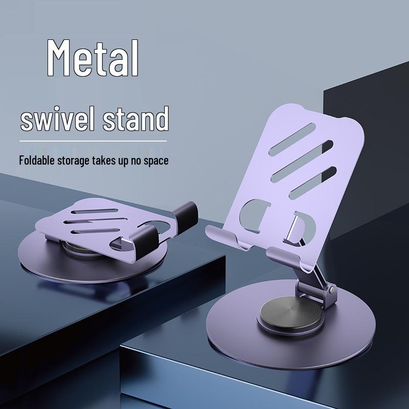 Live Stream Phone & Tablet Holder: 360° Rotating Metal Desk Mount for Online Classes.