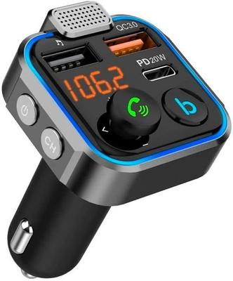 Bluetooth FM Transmitter 3 Charging Ports : X2 USB QC3.0 X1 PD 3.0 Type C 20W, Hands-Free Function, Noise Cancellation
